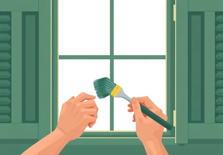 Mise en peinture au pinceau de volets et d'encadrements en bois