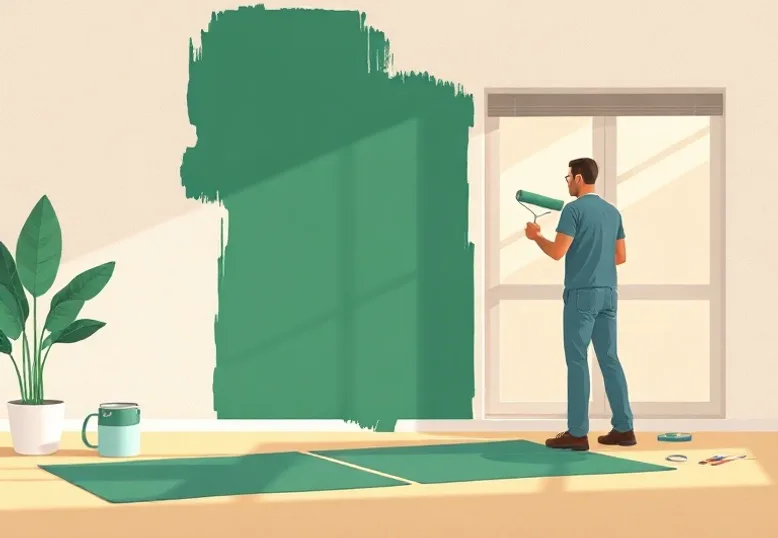 Peintre appliquant la peinture au rouleau sur un mur de salon